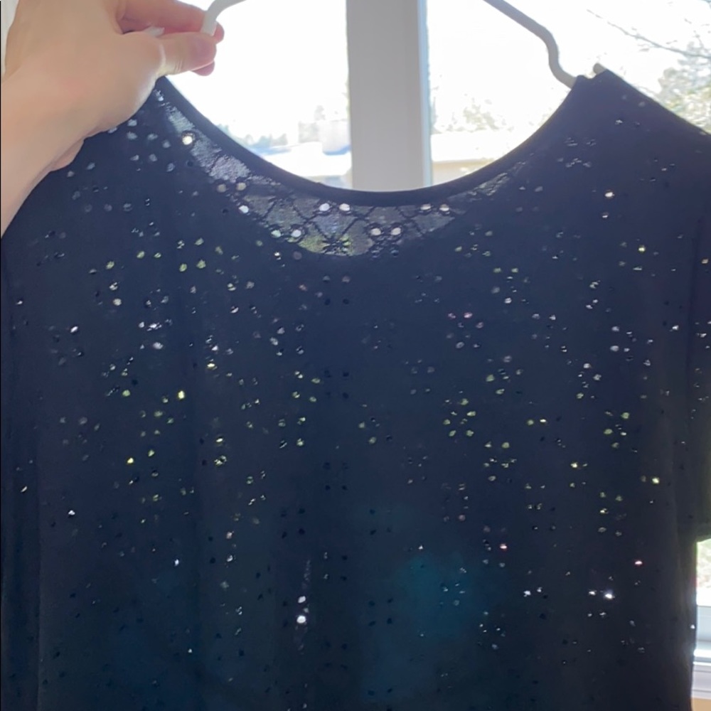 Flowy Black Top with Flower Designs